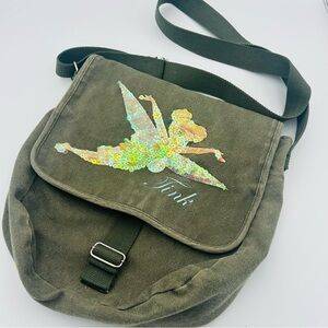 Disney World Tinker Bell Sequin Crossbody Messenger Bag Y2K Green Fairy